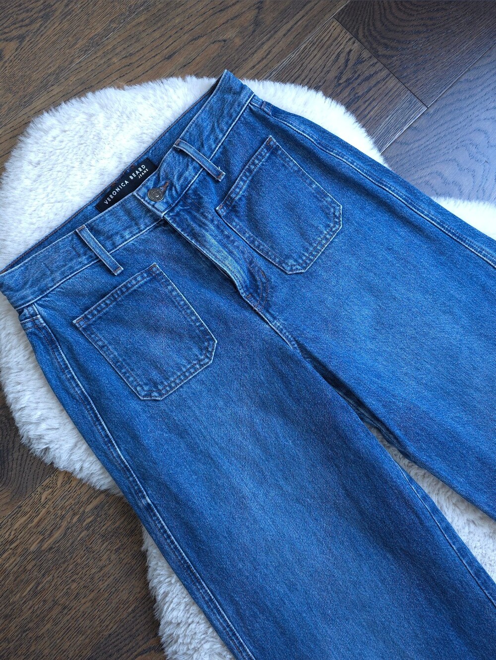Veronica Beard Patch Pocket 70s Wide Leg Denim Jeans - Picture 4 of 8